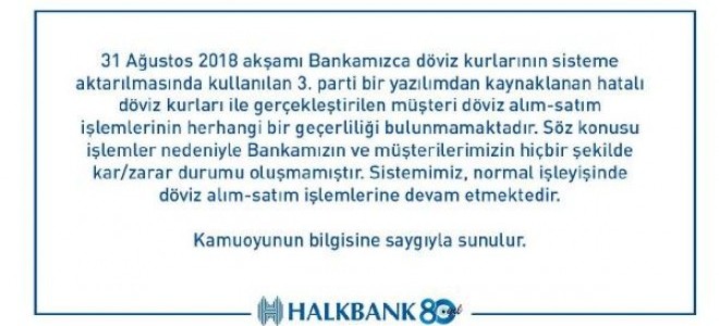 Halkbank’Tan Döviz Kuru Açıklaması