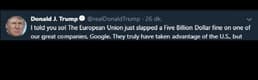 Trump: Ab Google Cezası Üzerinden Abd'den Faydalanıyor